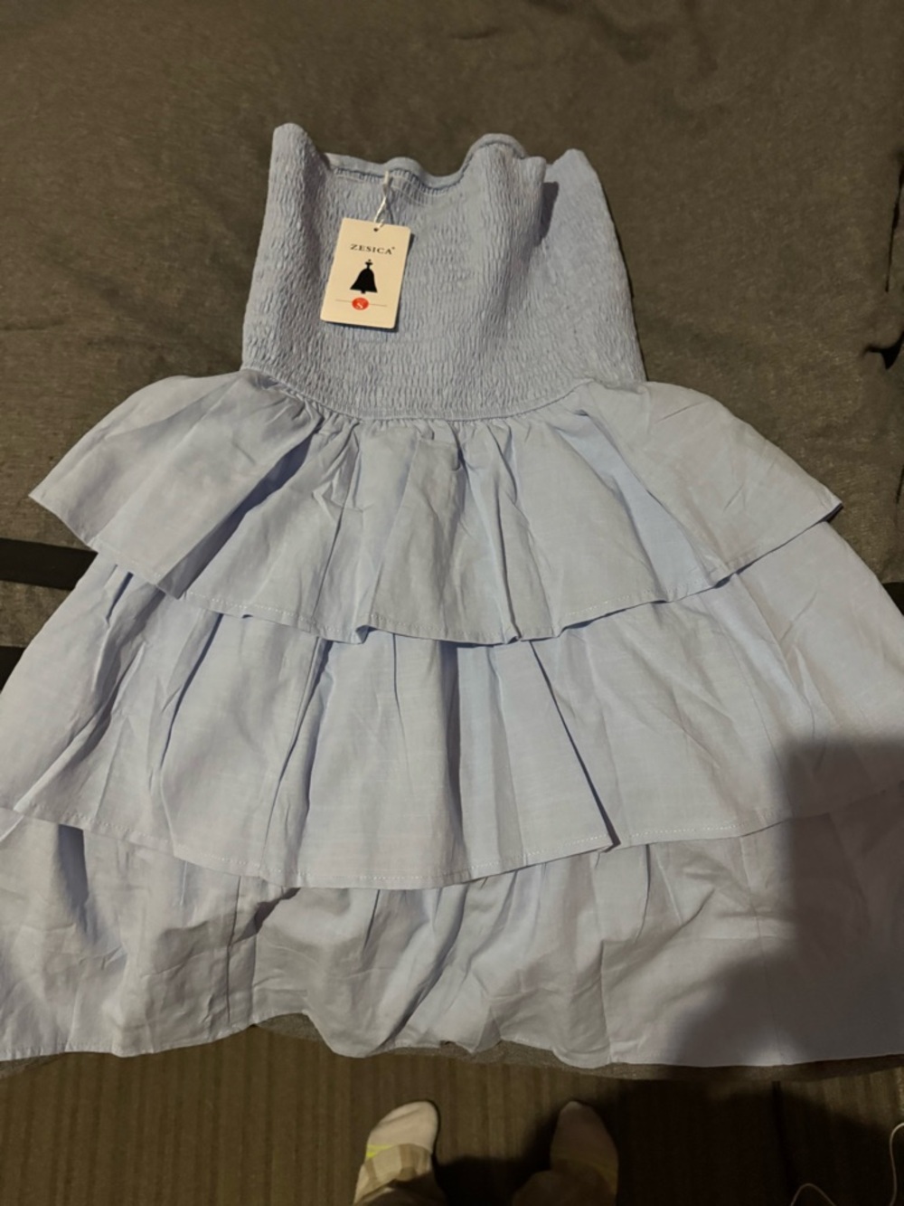 Zesica Light Blue Tiered Smocked Strapless Dress